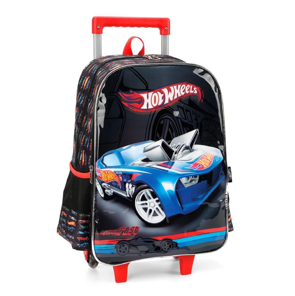 Mochila Escolar Rodinhas Preta Hot Wheels Luxcel Brinquedos